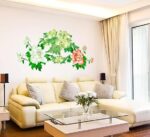 JAAMSO ROYALS Red and White with Green Leaves Design Self Adhesive Peel and Stick Decorative Wall Sticker for Wall Decor and Home Decor (60CM X 90CM)
