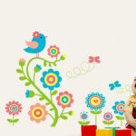 Home Find Colorful Cartoon Cute Birds and Flowers Vinyl DIY Wall Decals Stickers for Kids Colorful Vines size 50x70 jm8325 - Image 3
