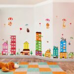 Wallpark Bunt Stadt Haus Gebäude Niedlich Bär Löwe Giraffe Affe Heißluft-Ballon Abnehmbare Wandsticker Wandtattoo, Kinder Kids Baby Hause Zimmer Kinderzimmer DIY Dekorativ Kunst Wandaufkleber - Image 4