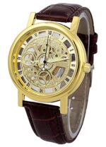Brown Strap Golden Dial Skeleton Watch For Men whfrbnf1e-5 - Image 2