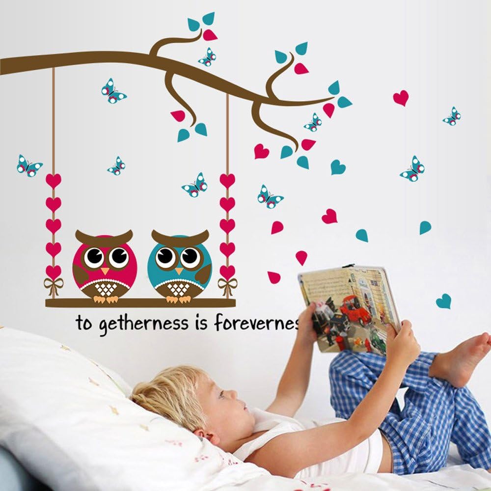 71yov4E-GuL._AC_SL1000 Hm31001 Wall Sticker Decoration Wall Decor Wallpaper Sticker Goods Wall Rental Room OK Owl Butterfly Butterfly Love Love Tree Swing Two Owls Beautiful Wall Sticker - Image 1