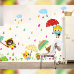 Wall decal made of thick, sharp PVC type 1, decorating kindergarten and children's classrooms - Bear covering the umbrella - product code AY1931 - Image 3