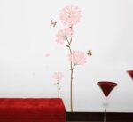 Long Stem Large Pink Hydrangea Flower with Butterflies and Flying Petals Peel & Stick Wall Decals - Image 2