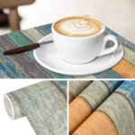 WENMER 17.71" x 118" Wood Plank Contact Paper Wallpaper Distressed Wood Textured Peel and Stick Wallpaper Blue Green Yellow Strips Self-Adhesive Wallpaper roll for Walls Shelves Drawers Furniture Room - Image 3