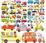 HCHinn Spring Summer Window Clings Double Sided Car Excavator Pattern Window Decals Stickers Decals for Kids Window Glass Spring Party Decorations 66 Pcs - Image 2