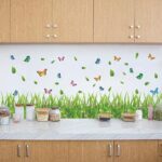 XL7180 Supzone Green Grass Wall Corner Decals Flower Butterfly Baseboard Skirting Line Wall Art Sticker for Bedroom Living Room Kitchen Wall Decor Home Decoration - Image 6