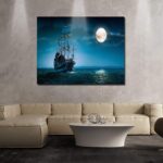 Canvas Wall Art - Night Boat Sailing Marine Moon Pictures - Modern Gallery Wall Decor Giclee Print Stretched and Framed Ready to Han size 70x100 ay8012xl - Image 5