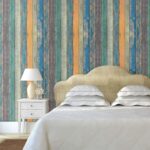 WENMER 17.71" x 118" Wood Plank Contact Paper Wallpaper Distressed Wood Textured Peel and Stick Wallpaper Blue Green Yellow Strips Self-Adhesive Wallpaper roll for Walls Shelves Drawers Furniture Room - Image 2