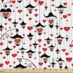 Ambesonne Love Fabric by The Yard, Romance for Valentine's Day Hearts in Lamp Classic Antique Themed Pattern, Decorative Fabric for Upholstery and Home size 60x90 Dk9147