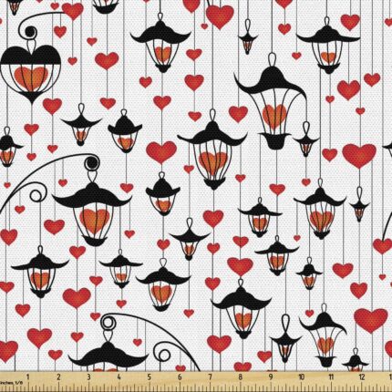 Ambesonne Love Fabric by The Yard, Romance for Valentine's Day Hearts in Lamp Classic Antique Themed Pattern, Decorative Fabric for Upholstery and Home size 60x90 Dk9147