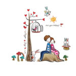 Sweet love theme wall sticker, boy and girl, love tree size 50x70 ay924 - Image 2