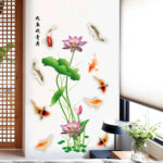 feng shui fish carp lotus flowers  Wall decal High quality printed wall sticker with glue on the back of the fish pond and lotus pattern GS9438 Size: 60x90cm - Image 6
