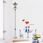 Romantic Cats Lovers In the Street Lamp DIY Removable Wall Stickers - Image 2