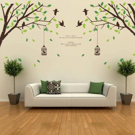 two-sided bird cage green leaves trees of TV background wall stickers room living room sofa bedroom retail size 60x90 ay205ab