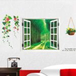 AY914 Lifelike Valley Window Wall Sticker Quality 90*60cm PVC Removable Beautiful Views Decal Vivid Green Forest Wall art Mural - Image 5