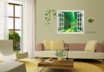 AY914 Lifelike Valley Window Wall Sticker Quality 90*60cm PVC Removable Beautiful Views Decal Vivid Green Forest Wall art Mural - Image 3