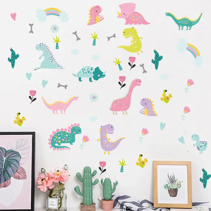 Autocollant-mural-dinosaure-pour-chambre-d-enfant-49-pi-ces-ensemble-stickers-muraux-dessin-anim-plantes_227147ef-bae2-40b7-a587-beb9169ed5cc 49pcs/set Dinosaur Wall Sticker For Kids Room Cartoon Plants DIY Wall Stickers Nordic Style Decal Home Decoration Xp8029 - Image 1