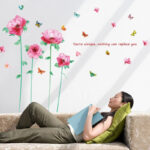 Colorful Butterflies Wall Stickers Red Rose Romantic Blooming Flowers Bedroom Wallpaper Warm Window Decal Home Decor - Image 2