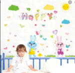 XL8208 cartoon love rabbit butterfly wall birds chicks flower wall stickers for kids rooms bathroom decor wall decals poster - Image 3