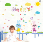XL8208 cartoon love rabbit butterfly wall birds chicks flower wall stickers for kids rooms bathroom decor wall decals poster - Image 2
