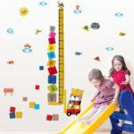 Cartoon Animal Dodge Grow Height Measurement Wall Stickers Arabic Number Blocks Birds Cloud Children Room Decoration - Image 5