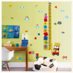 Cartoon Animal Dodge Grow Height Measurement Wall Stickers Arabic Number Blocks Birds Cloud Children Room Decoration - Image 3