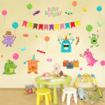 Cartoon Small Monsters Wall Sticker For Kids Room Happy Birthday xl8209 - Image 2
