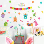 Cartoon Small Monsters Wall Sticker For Kids Room Happy Birthday xl8209 - Image 3