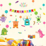 Cartoon Small Monsters Wall Sticker For Kids Room Happy Birthday xl8209 - Image 4