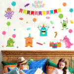 Cartoon Small Monsters Wall Sticker For Kids Room Happy Birthday xl8209 - Image 6