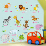 Cartoon animal Forest park wall stickers For kids room wardrobe DIY decorative mural hippo frog zebra lion removable Art sticker - AliExpress - Image 3