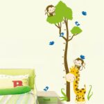 Cartoon animal monkey bird giraffe baby child height measure wall stickers
