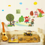 Cartoon wall stickers Little Red Riding Hood and Big Wolf Children's Room Kindergarten Early Learning Story Kid Wall Stickers - Image 2