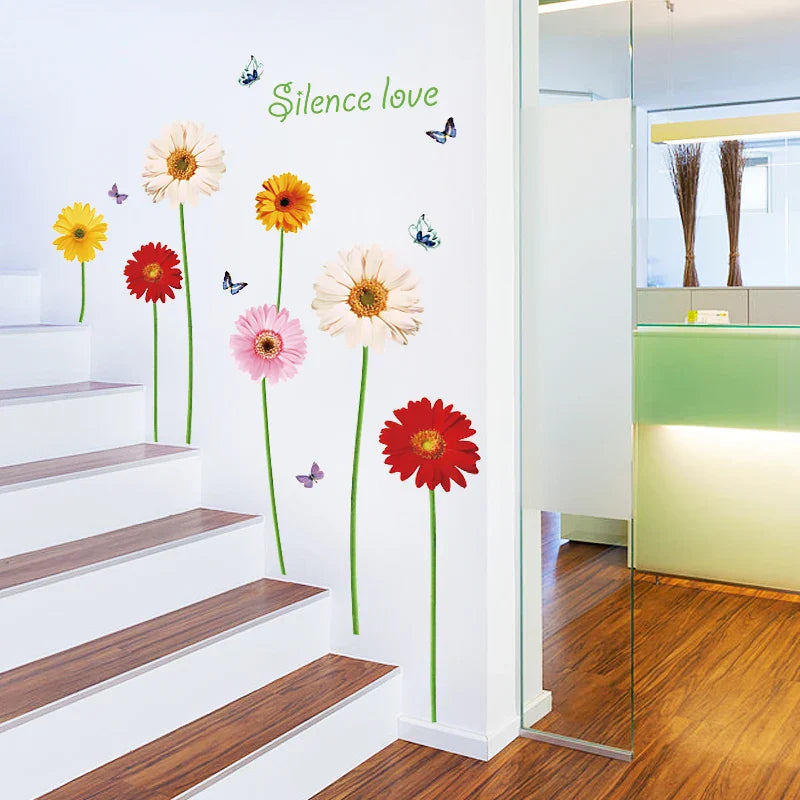 Colorful Flowers With Butterflies Wall Sticker Silence Love Wallpaper For Bedroom Women Living Room Decor Wall Mural - Wall Stickers - Image 3