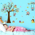 Colorful Owl Tree Wall Stickers Kids room Nursery Decor Cartoon Animal Wall Decals Removable Art Murals Monkey Wallpaper dc18 - Image 3