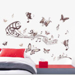 Musical Butterfly Wall Sticker Black Music Notes Wall Paper PV Home Wall Art Decor Self - Image 2