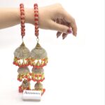 Golden and Red Bridal jhumka Latkan Pearl Bangles For Women - Image 2