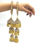 Golden and Red Bridal jhumka Latkan Pearl Bangles For Women - Image 5