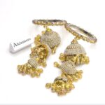 Golden and Red Bridal jhumka Latkan Pearl Bangles For Women - Image 3