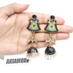 Fashion Colorful Tassel Indian Jhumka Earrings For Women Ethnic Vintage Gold Alloy Oxidized Bell Dangle Earrings
