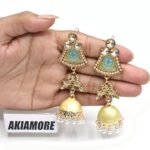 Fashion Colorful  Tassel Indian Jhumka Earrings For Women Ethnic Vintage Gold Alloy Oxidized Bell Dangle Earrings - Image 8
