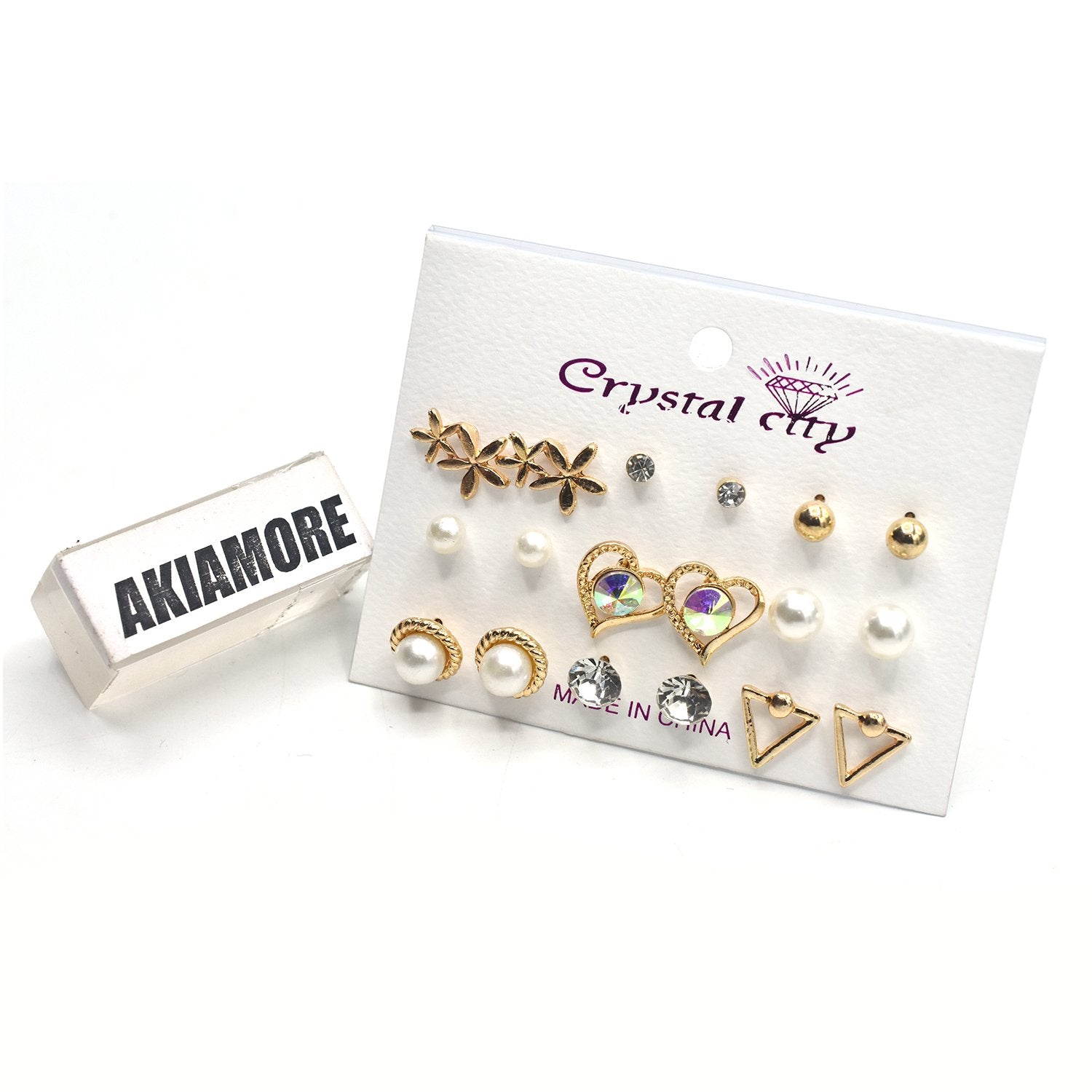 DSC_0486 9 Pairs Fashion Women Stud Earring Sets Flower Round Heat Pearl Earrings Inlaid Crystal Stone Simple Versatile Design Geometric Shape Female Earrings Gift - Image 1