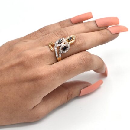 Golden Color Cross Circle Zircon Gold Plated Rings For Women / Girls