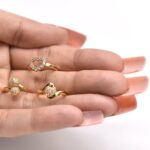 hollow carved flowers dendrites crystal double finger conjoined ring - Image 2
