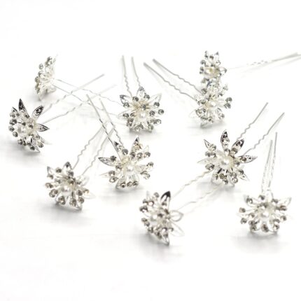 Handmade Flower Pearl Victorian Bride Hairpin Wedding Girl's Hair Bobby Pins Party Hair Accessories Hair Pins (Silver)