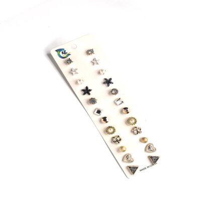 Fashion 12 pair/set Women Square Crystal Heart Stud Earrings for Women