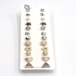 Fashion 12 pair/set Women Square Crystal Heart Stud Earrings for Women - Image 2