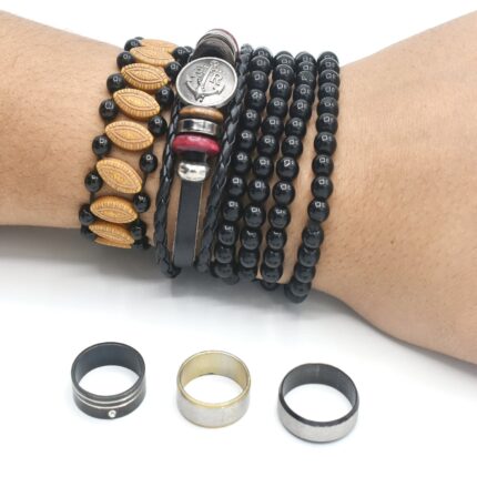 2020 New Fashion Men and Women Bracelet Sets and Rings Set  Multi-layer Leather Feather Bracelet and Fashion Men's Bracelet Giftt