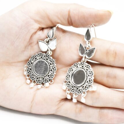 New Silver Color Rhinestone Crystal Mirror Long Tassel Earrings for Women