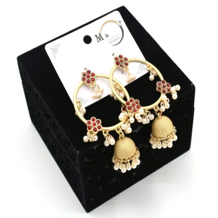 Golden Indian Ethnic Tassel Dangle Earrings For Women Big Round Gypsy Jhumka Jhumki Earring Statement Drop Earrings